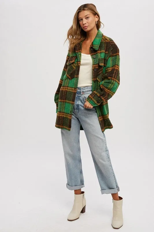 Green Plaid Brushed Flannel Coat