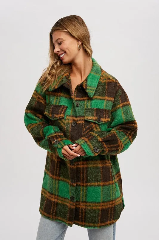 Green Plaid Brushed Flannel Coat