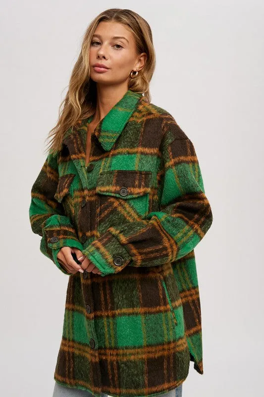 Green Plaid Brushed Flannel Coat