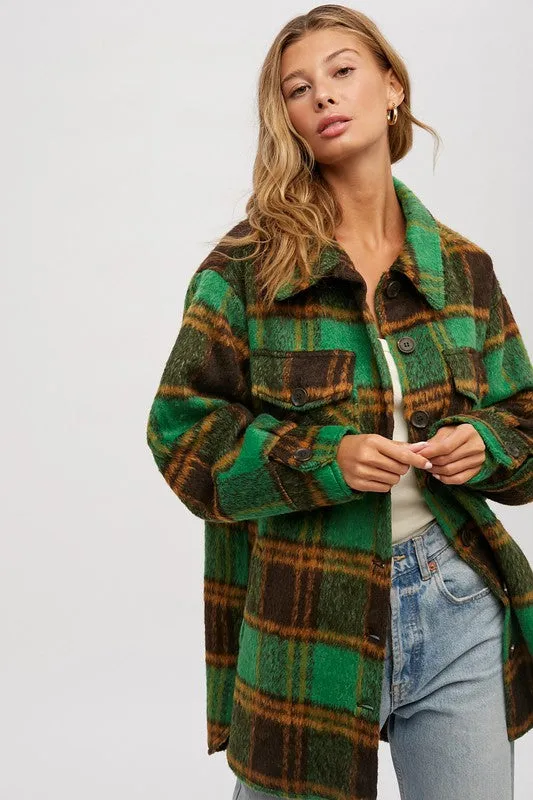 Green Plaid Brushed Flannel Coat