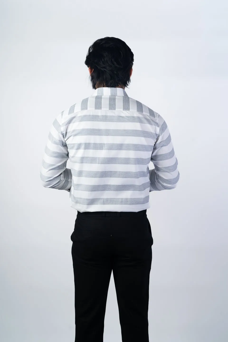 Grey Color Cotton Stripe Shirt For Men