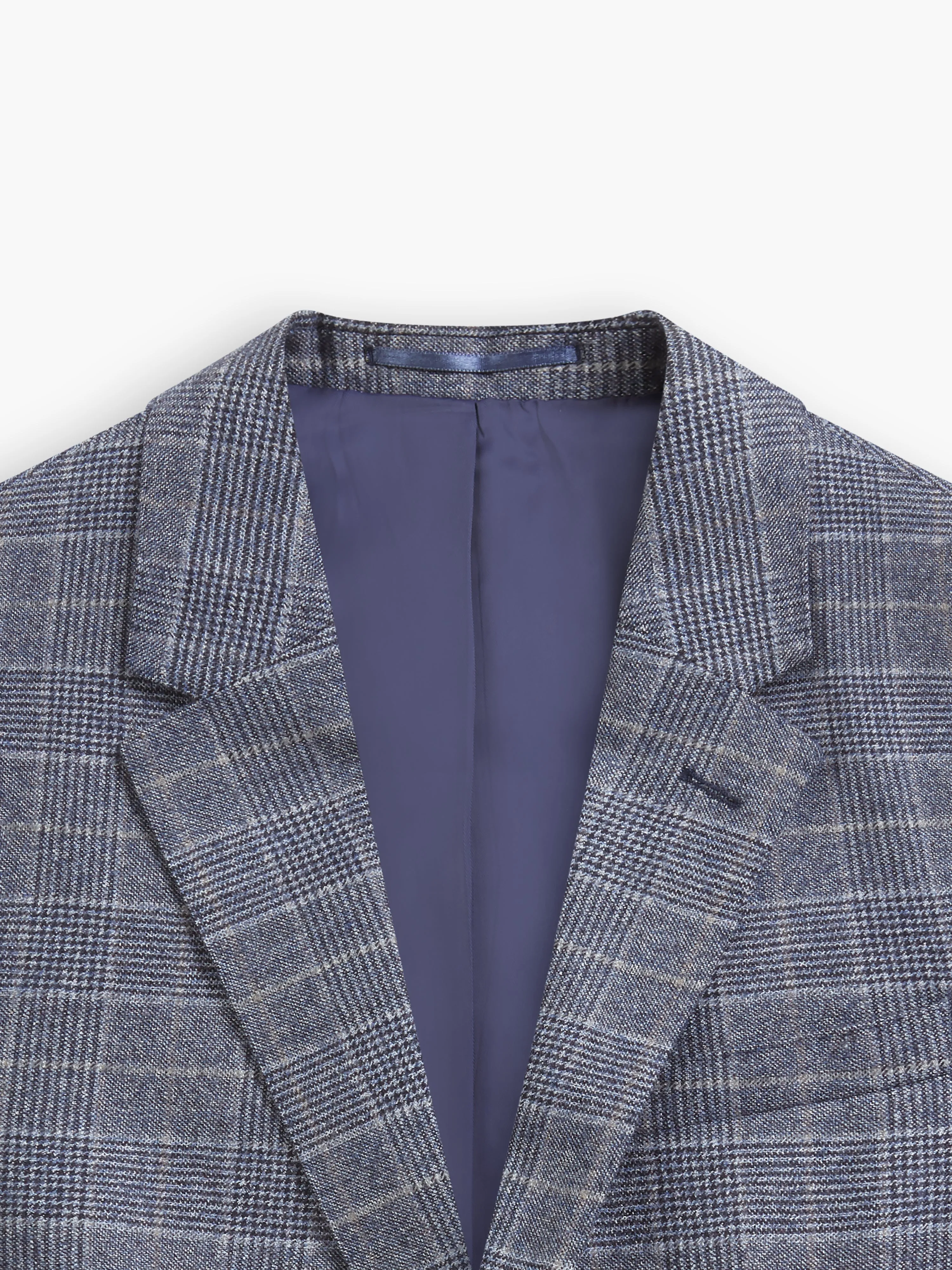 Hampstead Wool Silk Cashmere Slim Fit Blue and Taupe Check Jacket