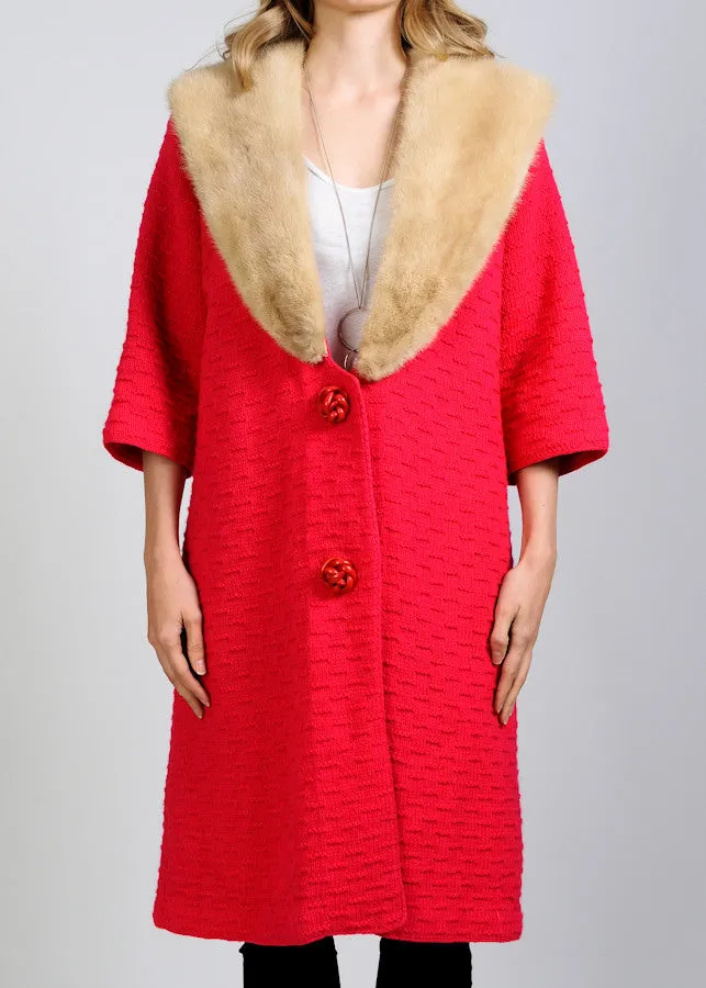 Hand Knit Wool   Mink Fur Sweater Coat