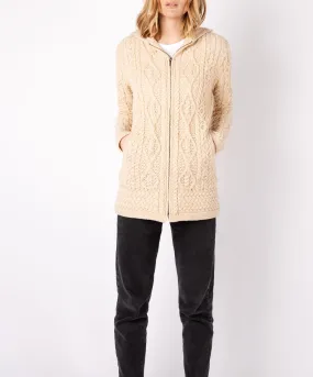 Hazel Aran Zipped Hooded Coat Oatmeal Marl