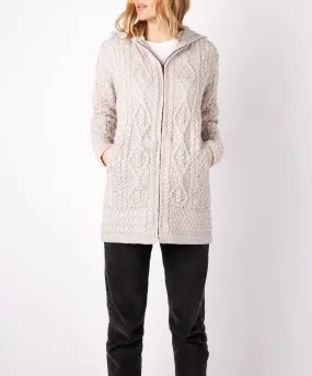 Hazel Aran Zipped Hooded Coat Silver Marl