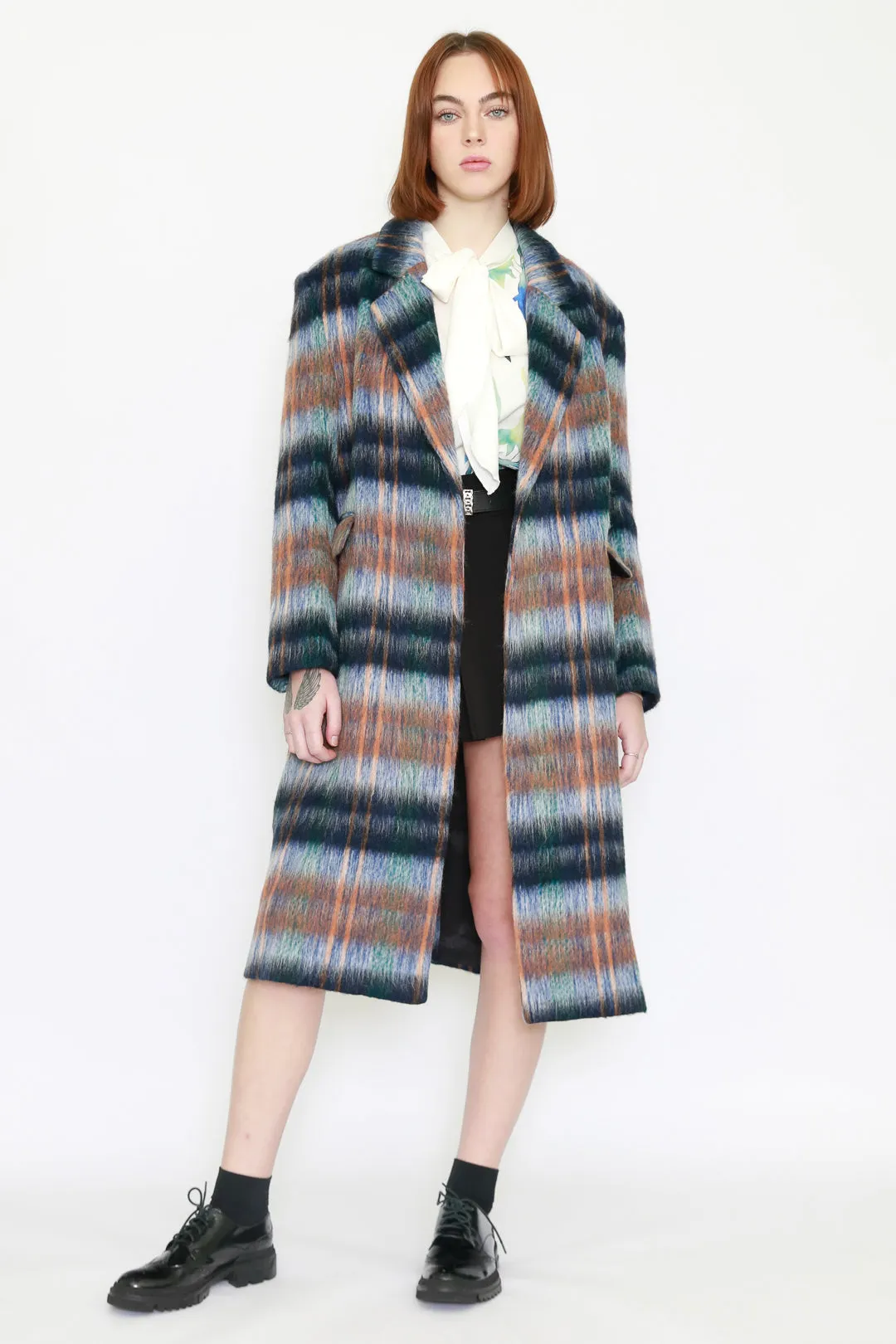 Heavy Wool Blue Plaid Coat