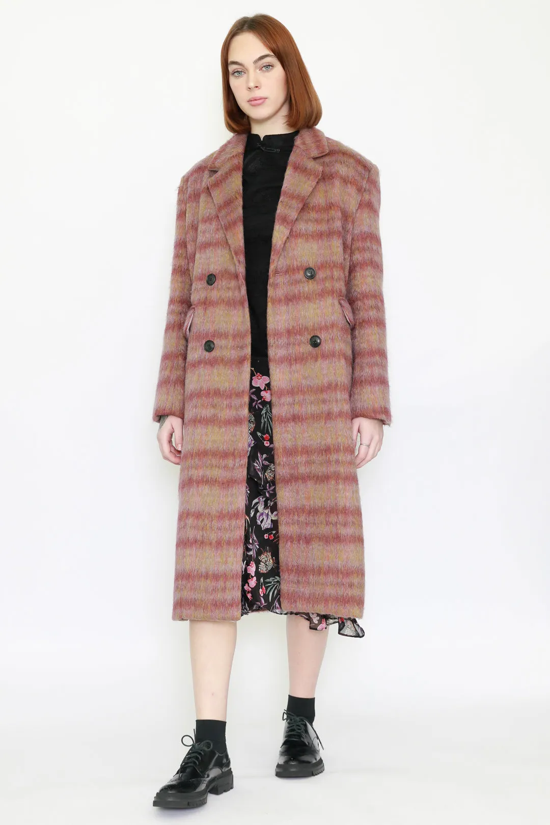 Heavy Wool Blush Red Plaid Coat