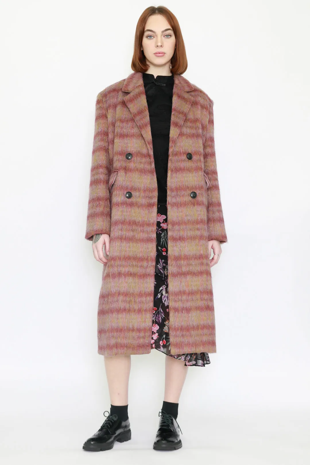 Heavy Wool Blush Red Plaid Coat