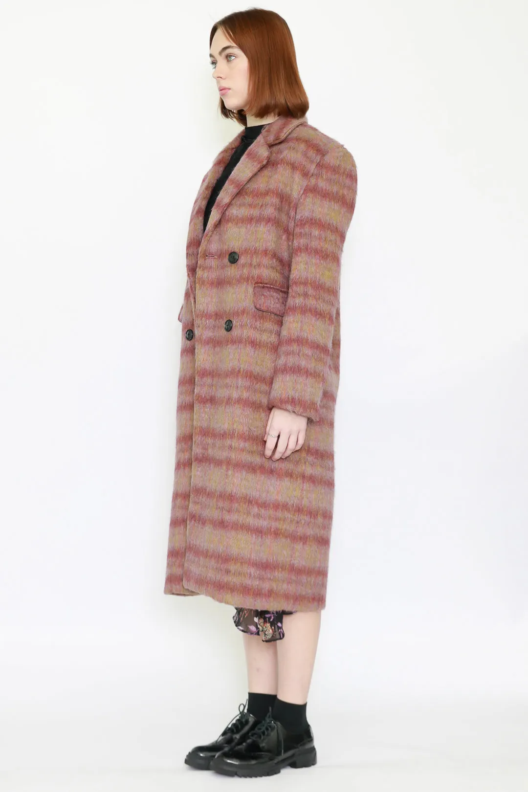 Heavy Wool Blush Red Plaid Coat