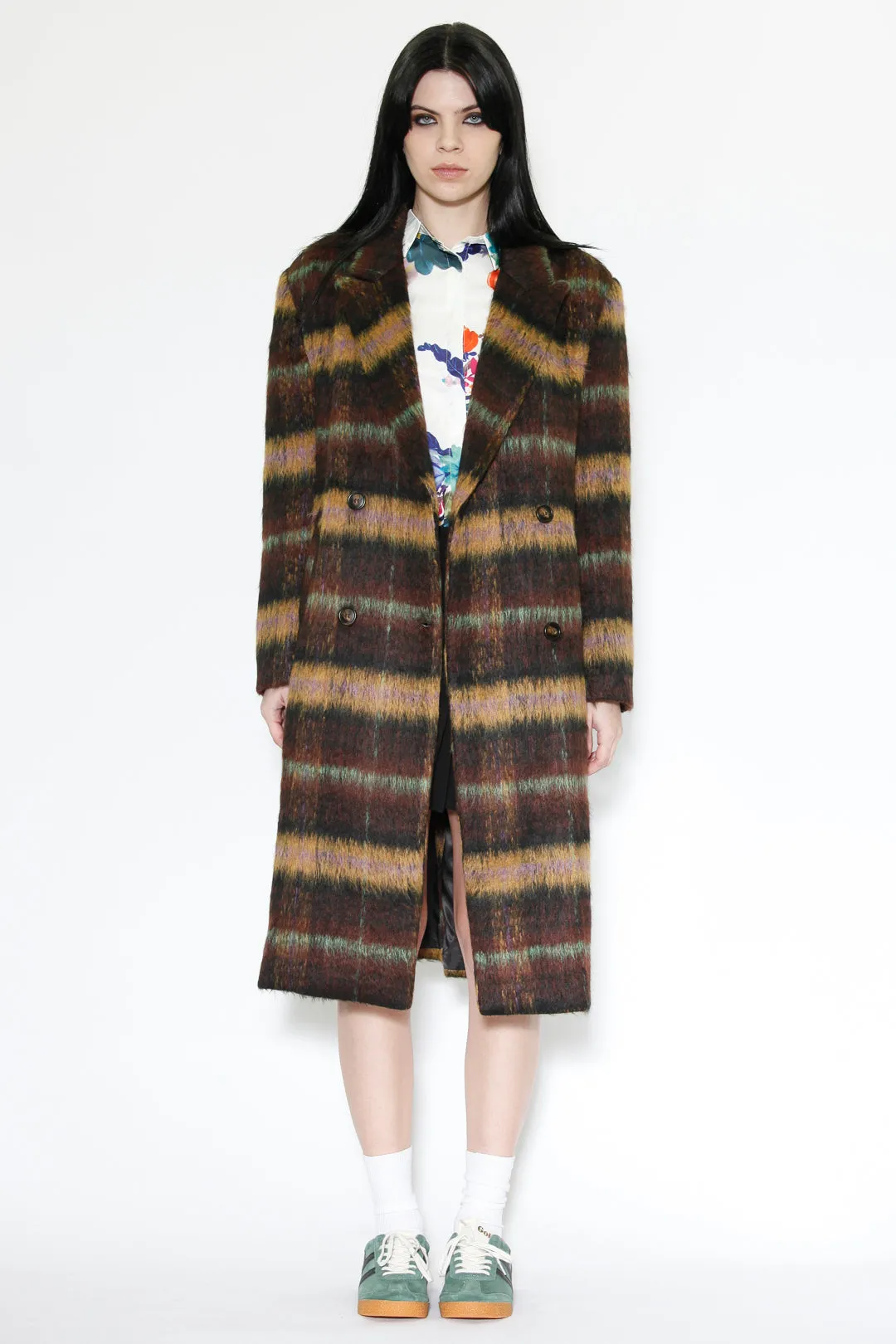 Heavy Wool Brown Plaid Coat