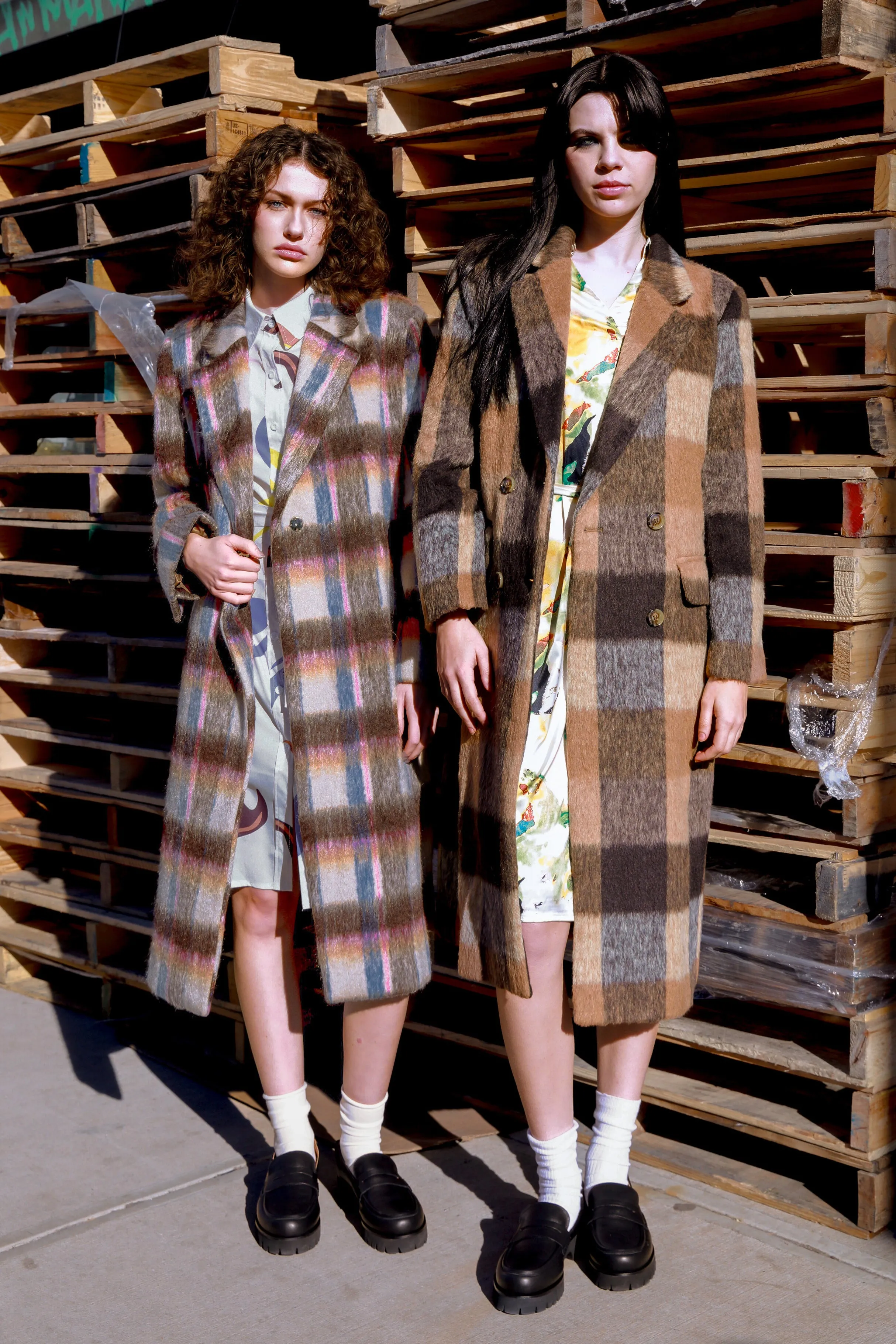 Heavy Wool Camel Brown Plaid Coat