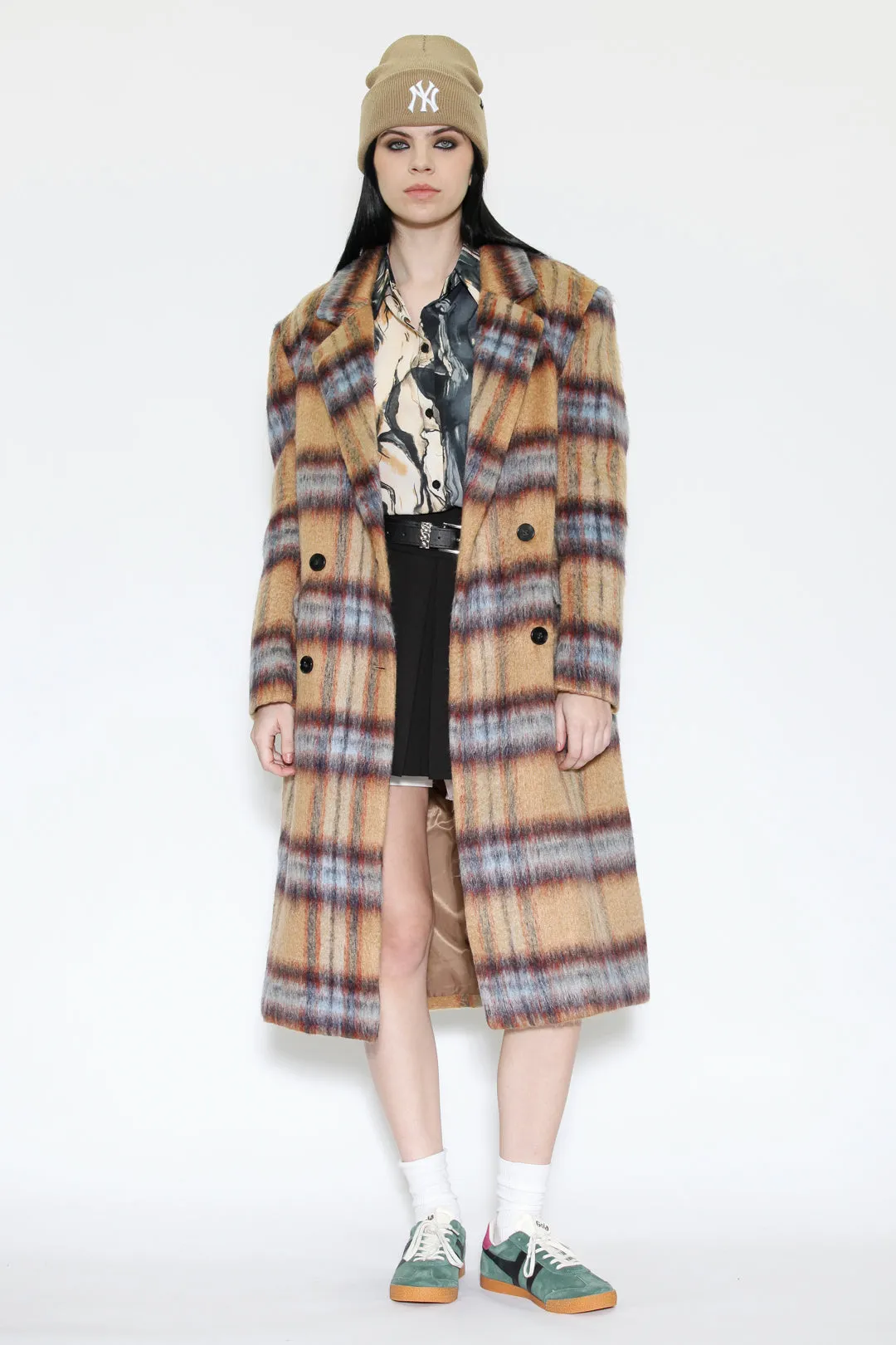 Heavy Wool Camel Plaid Coat