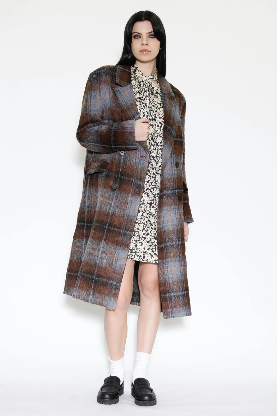 Heavy Wool Chocolate Plaid Coat