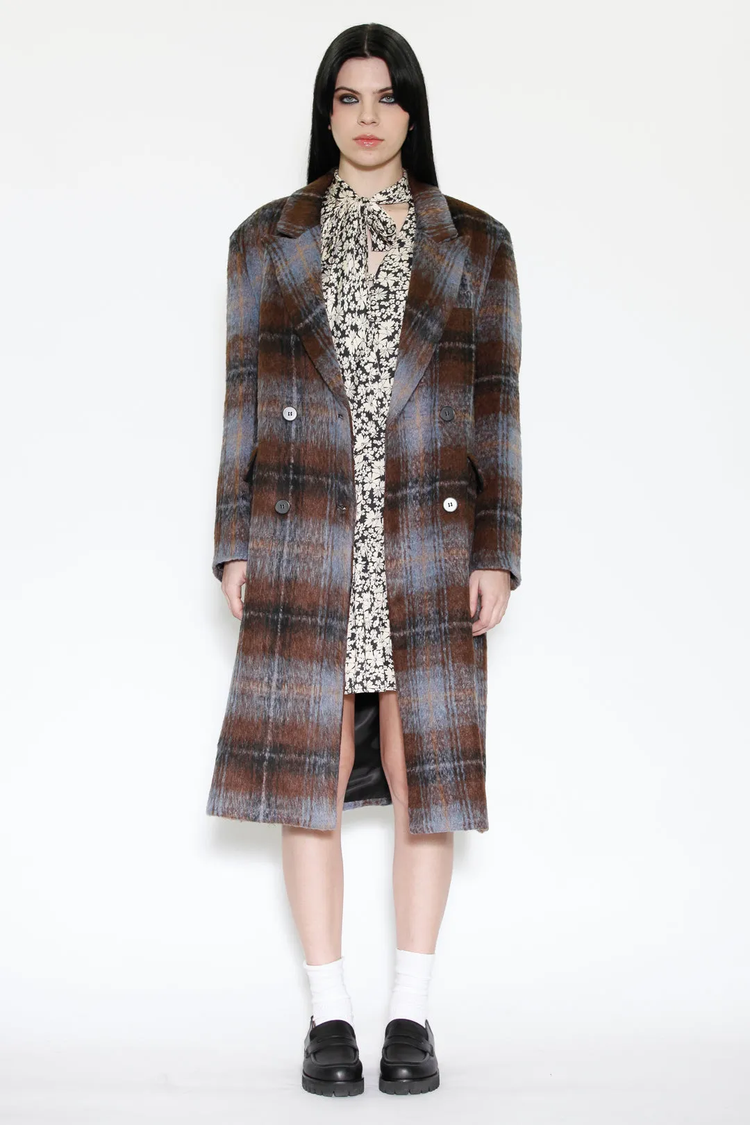 Heavy Wool Chocolate Plaid Coat