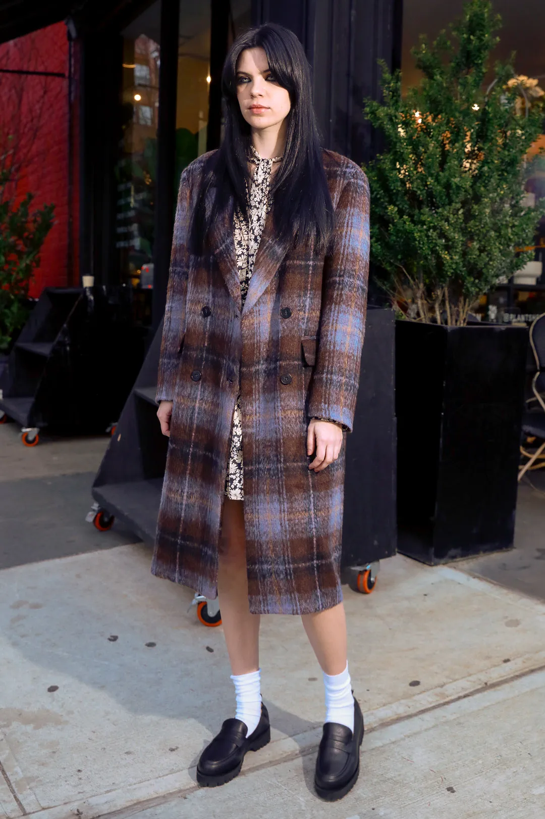 Heavy Wool Chocolate Plaid Coat