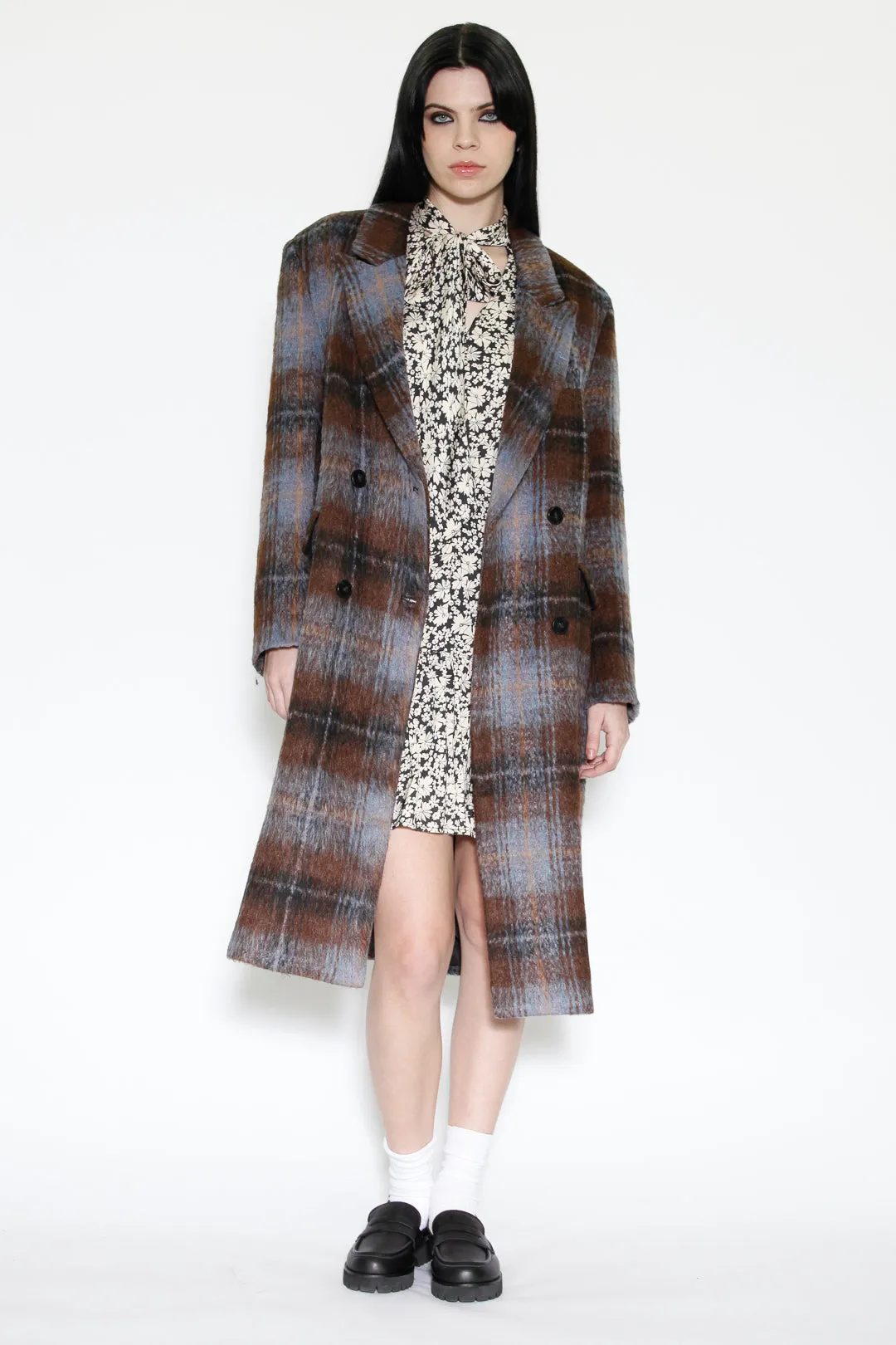 Heavy Wool Chocolate Plaid Coat