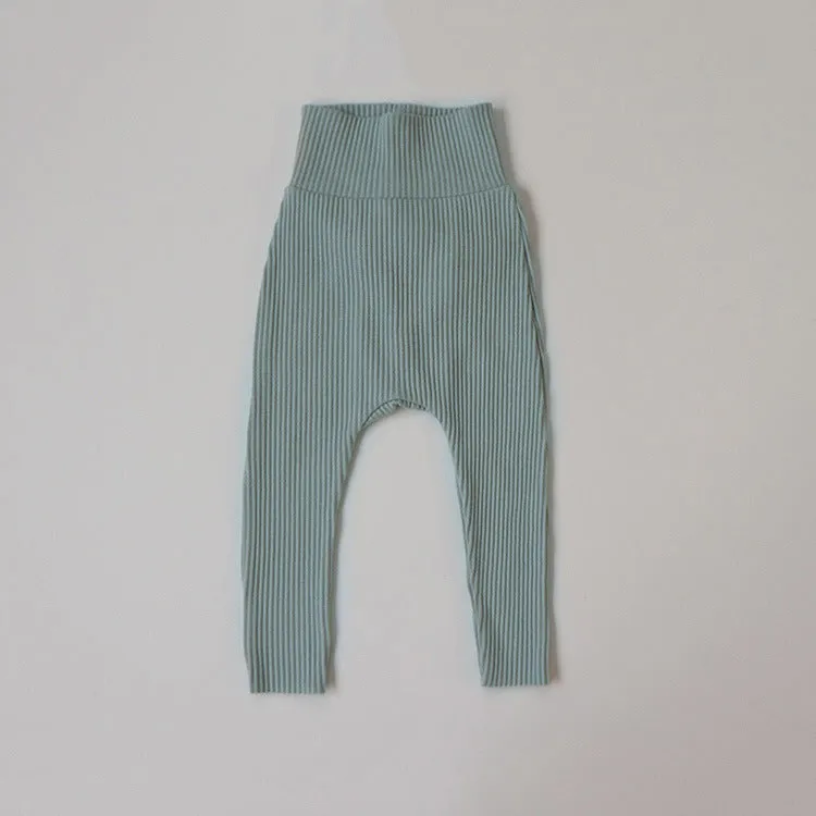 High Waist Ribbed Cotton Neutral Gender Baby Leggings