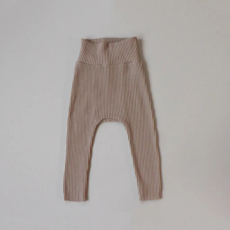 High Waist Ribbed Cotton Neutral Gender Baby Leggings