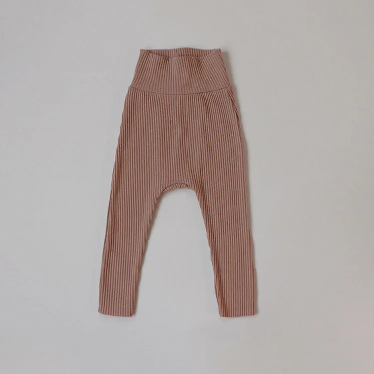 High Waist Ribbed Cotton Neutral Gender Baby Leggings