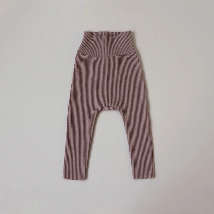 High Waist Ribbed Cotton Neutral Gender Baby Leggings