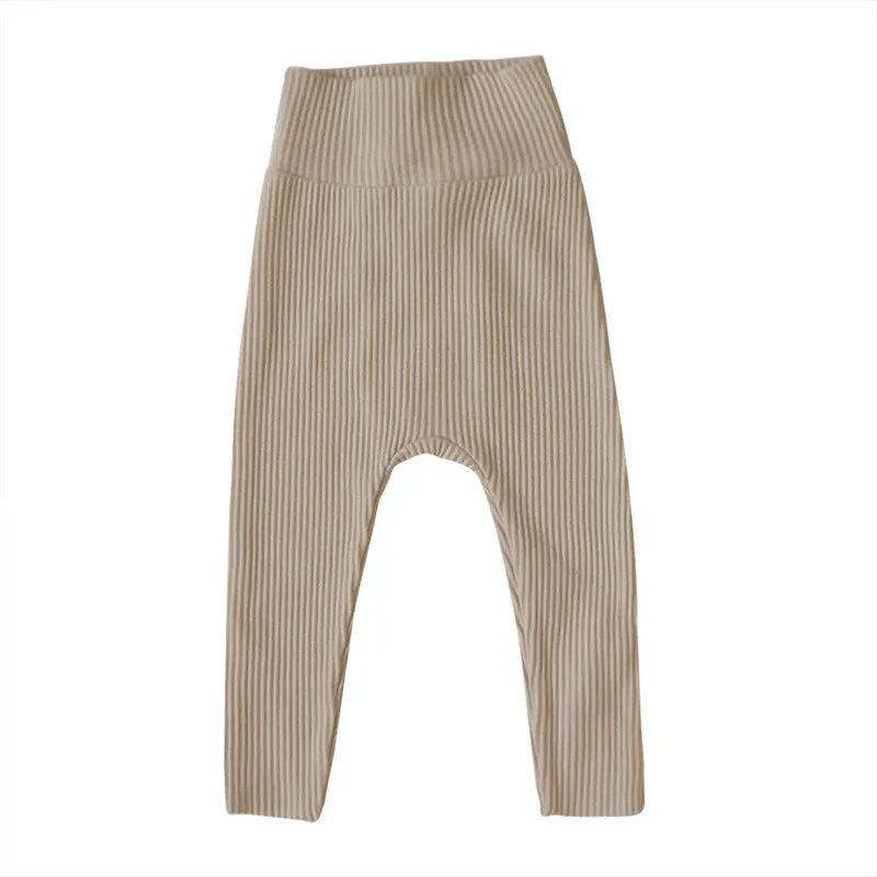 High Waist Ribbed Cotton Neutral Gender Baby Leggings