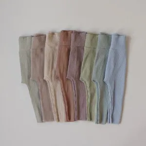 High Waist Ribbed Cotton Neutral Gender Baby Leggings