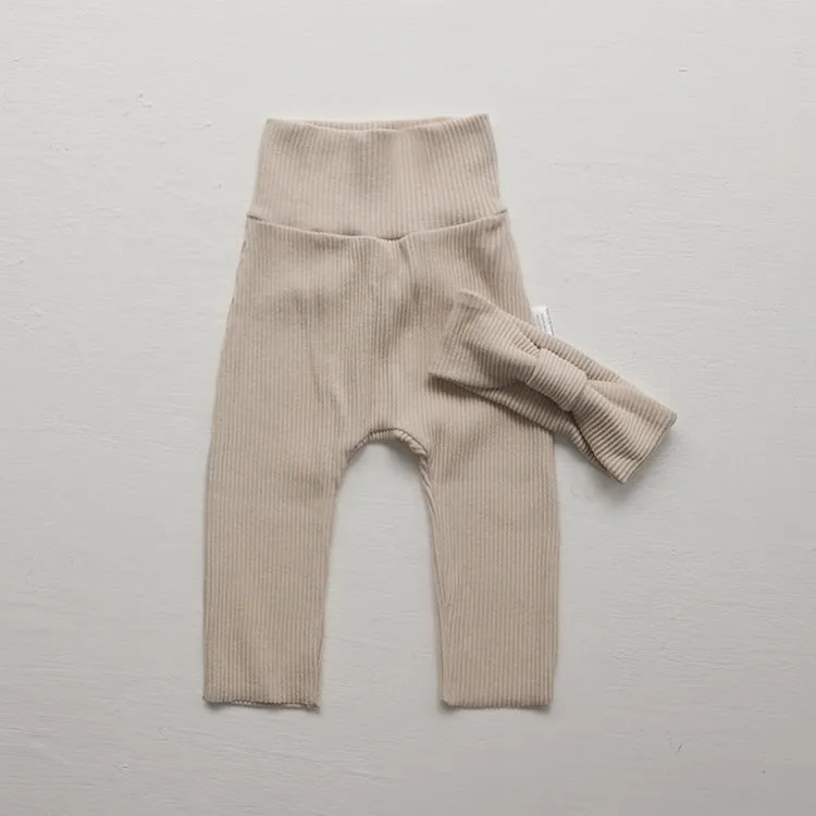 High Waist Ribbed Cotton Neutral Gender Baby Leggings