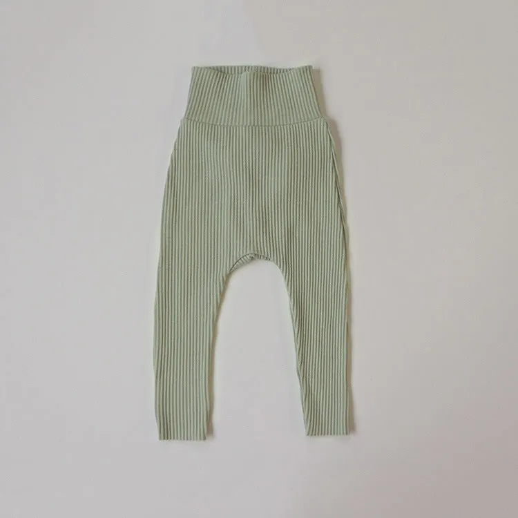 High Waist Ribbed Cotton Neutral Gender Baby Leggings