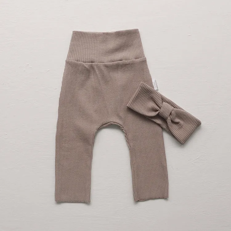 High Waist Ribbed Cotton Neutral Gender Baby Leggings