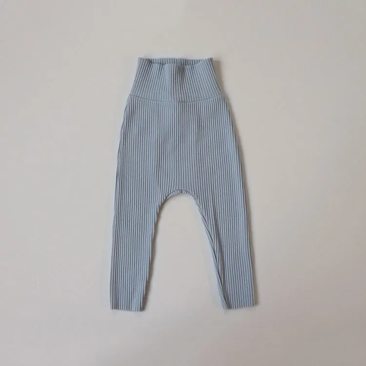 High Waist Ribbed Cotton Neutral Gender Baby Leggings