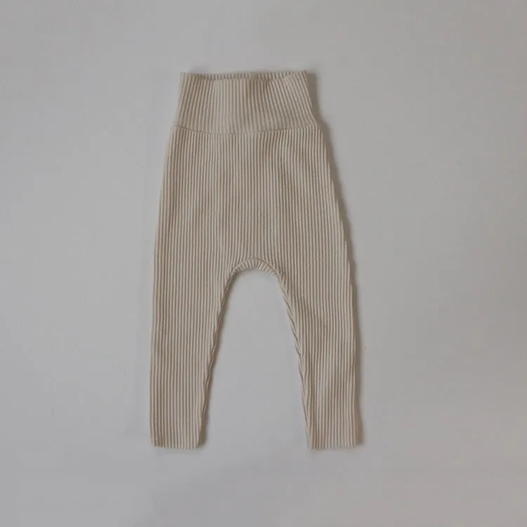 High Waist Ribbed Cotton Neutral Gender Baby Leggings