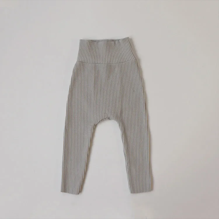 High Waist Ribbed Cotton Neutral Gender Baby Leggings