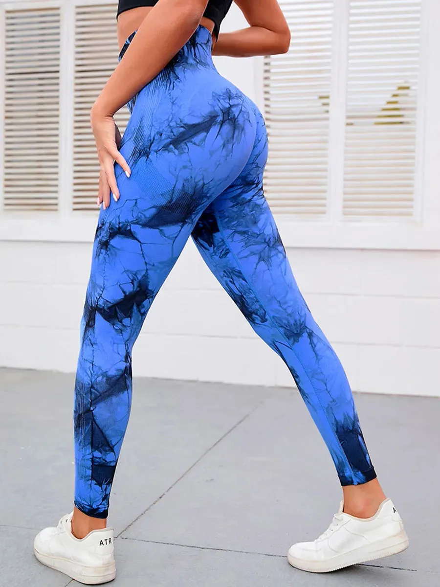 High Waist Tummy Control Seamless Push Up Yoga Legging - Tie Dye