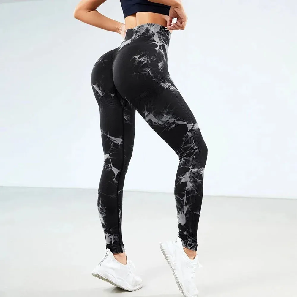 High Waist Tummy Control Seamless Push Up Yoga Legging - Tie Dye