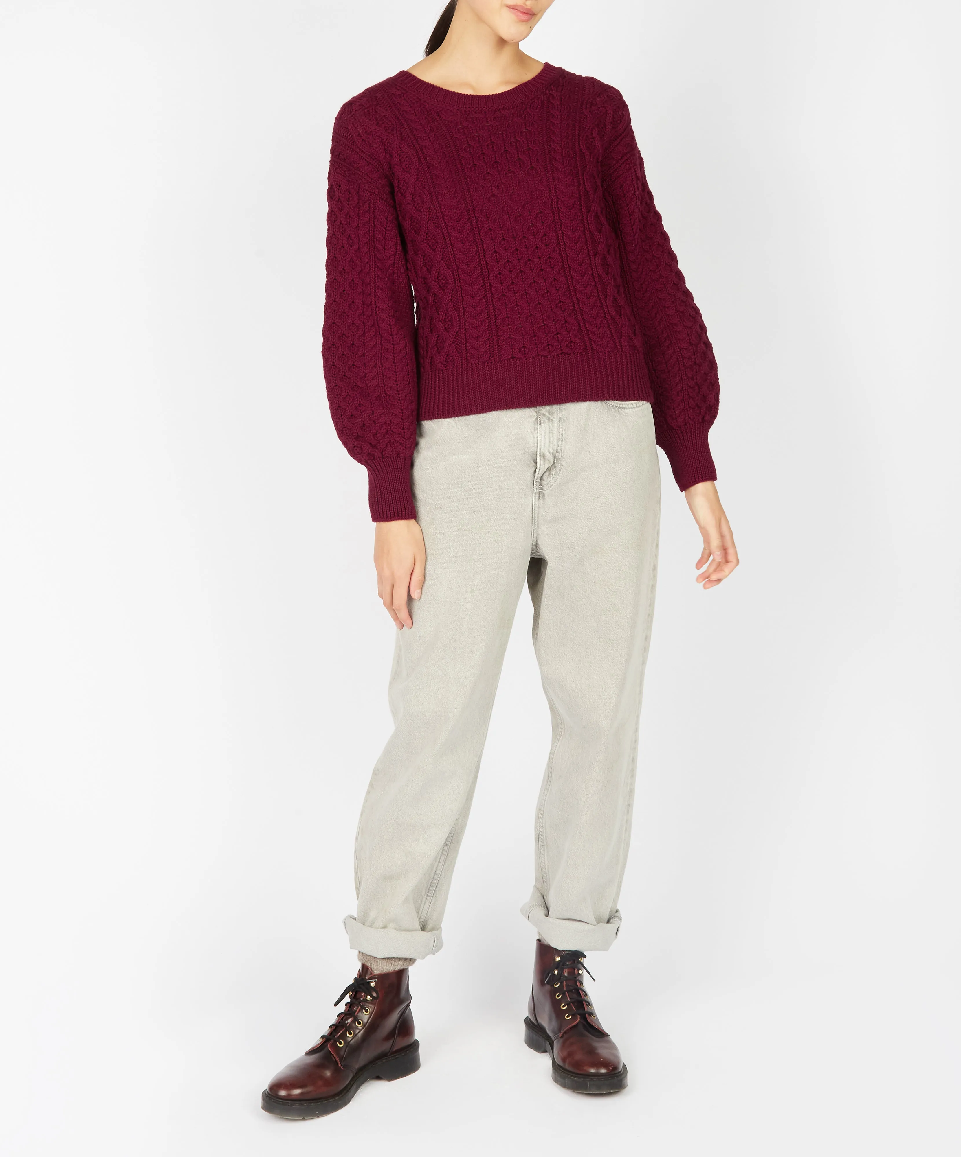 Honeysuckle Cropped Aran Sweater Claret