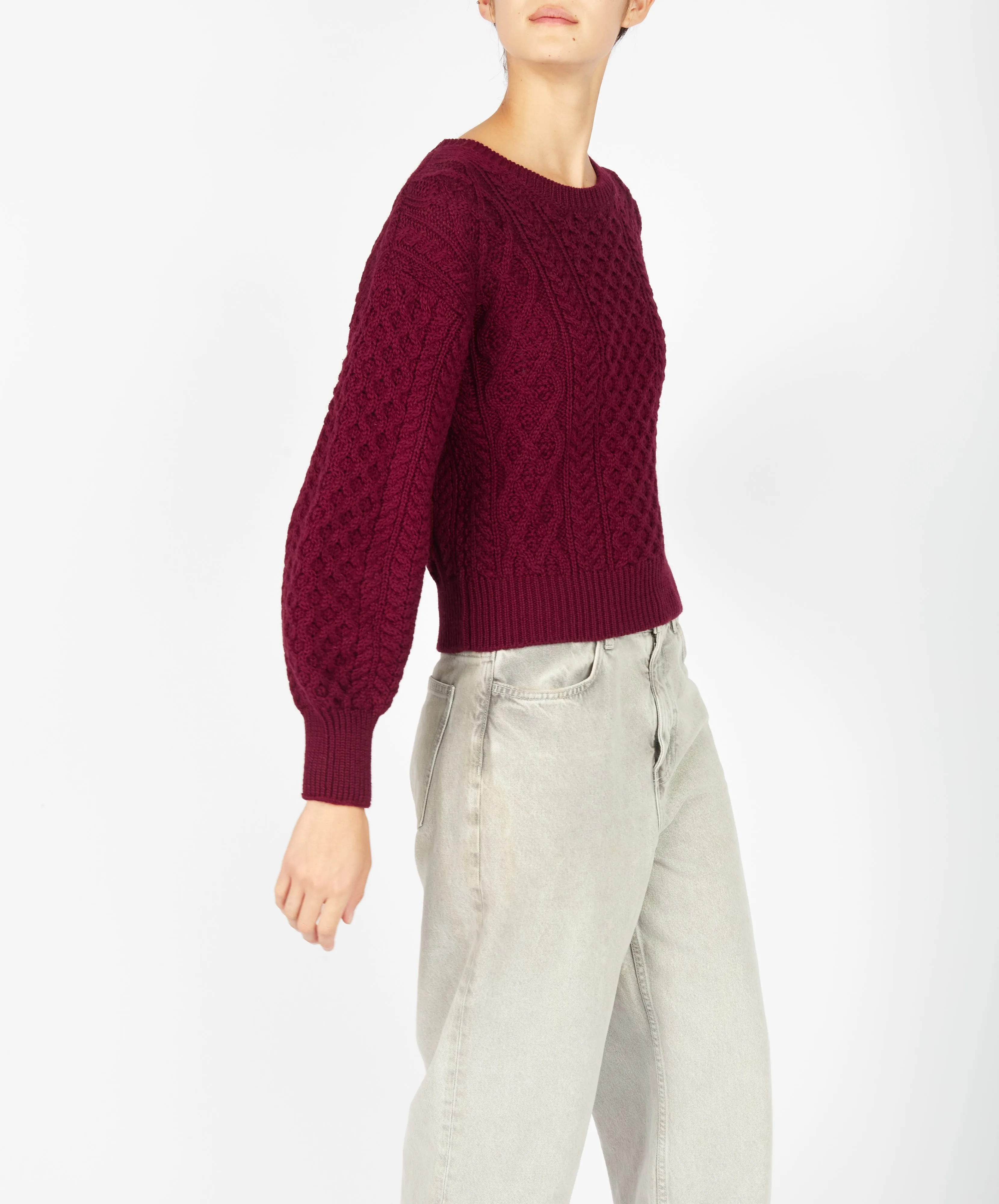 Honeysuckle Cropped Aran Sweater Claret