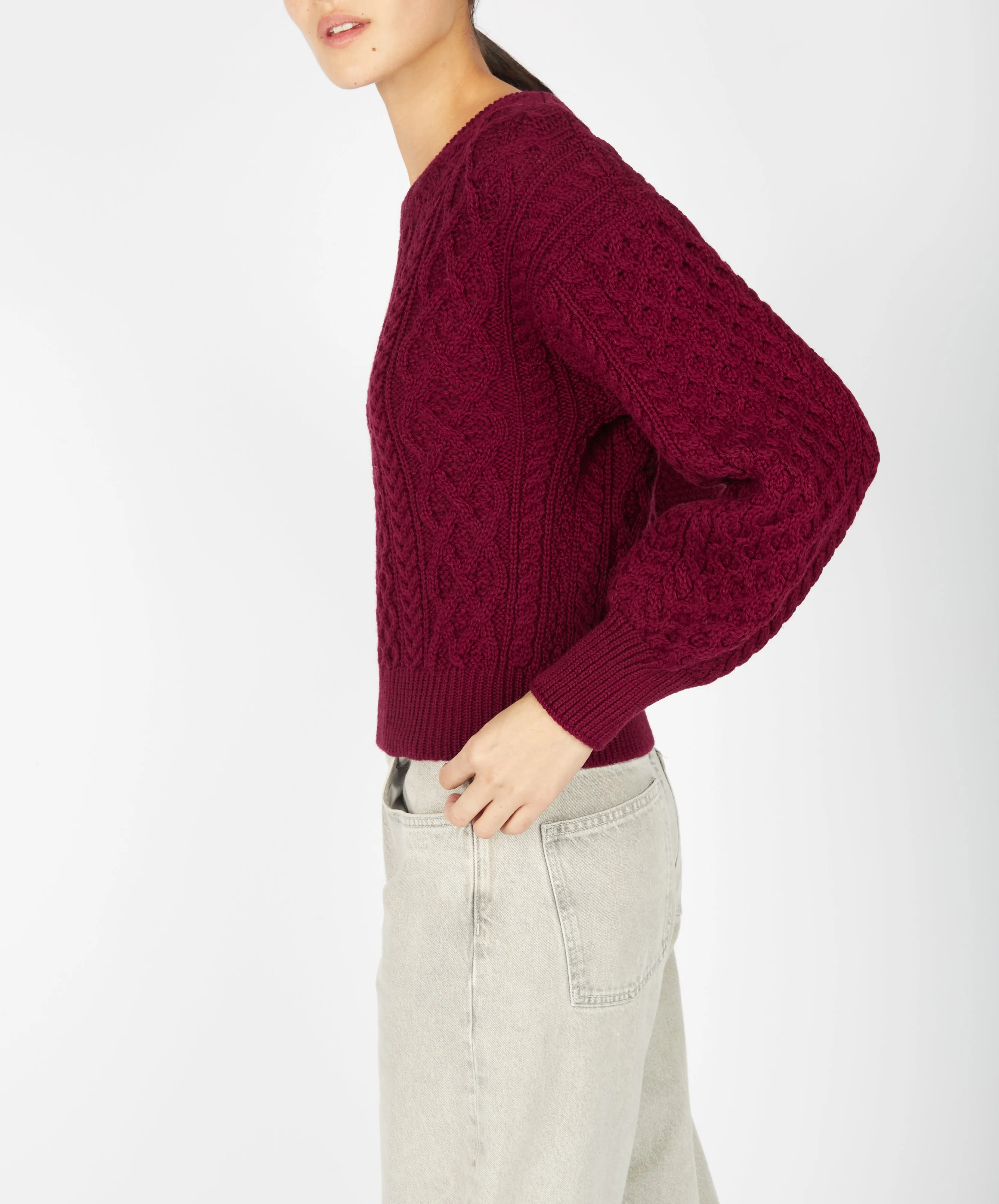 Honeysuckle Cropped Aran Sweater Claret