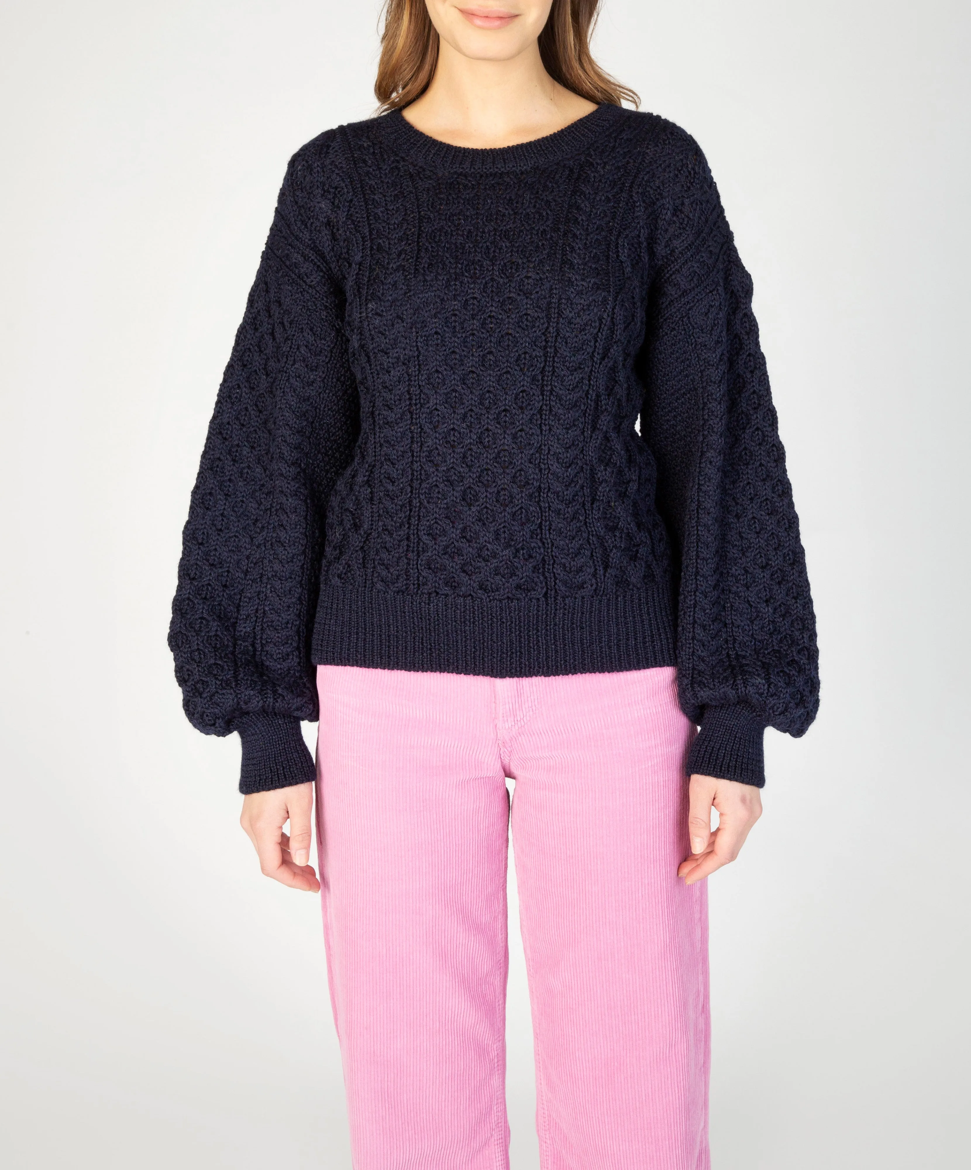 Honeysuckle Cropped Aran Sweater Navy