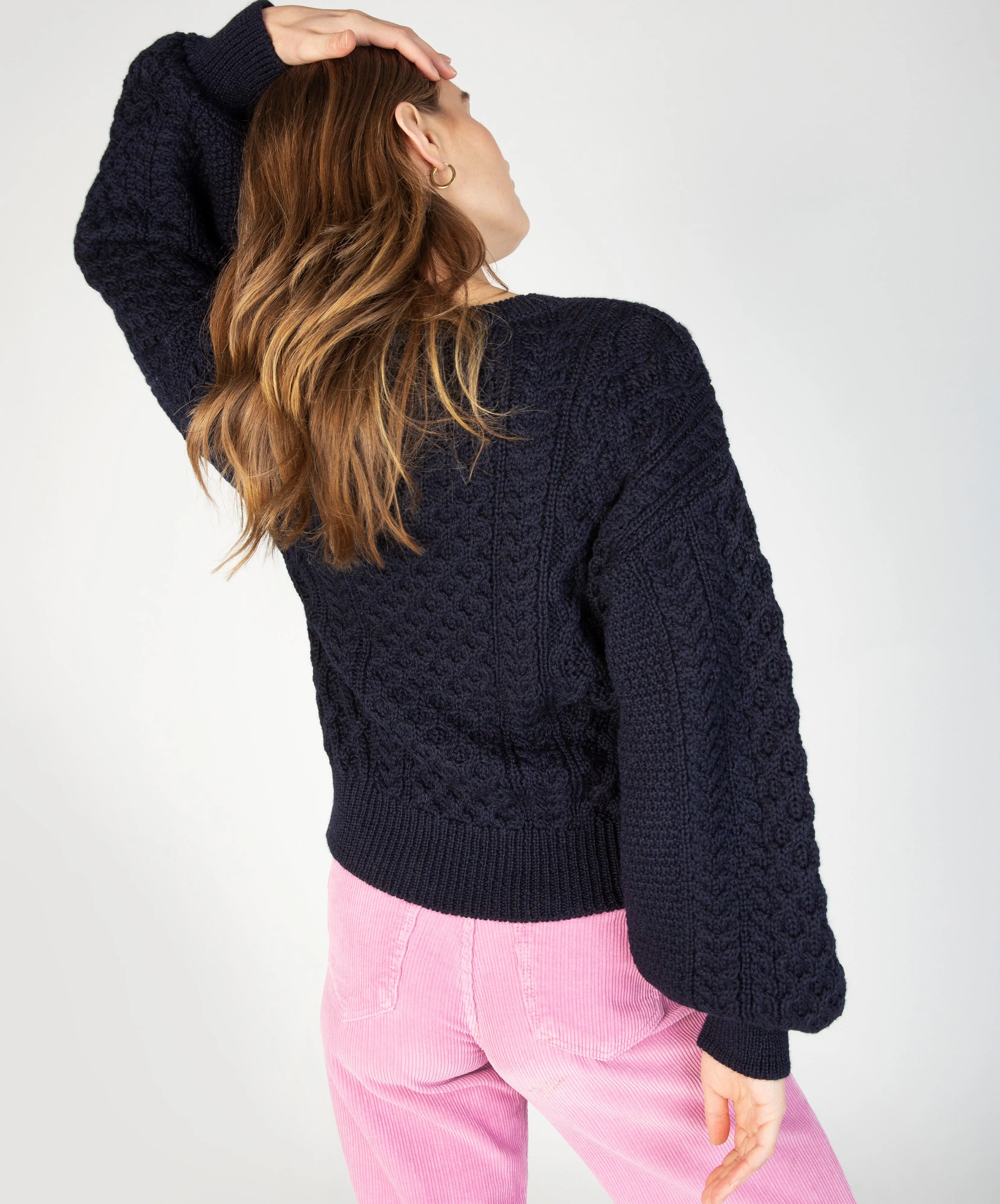 Honeysuckle Cropped Aran Sweater Navy