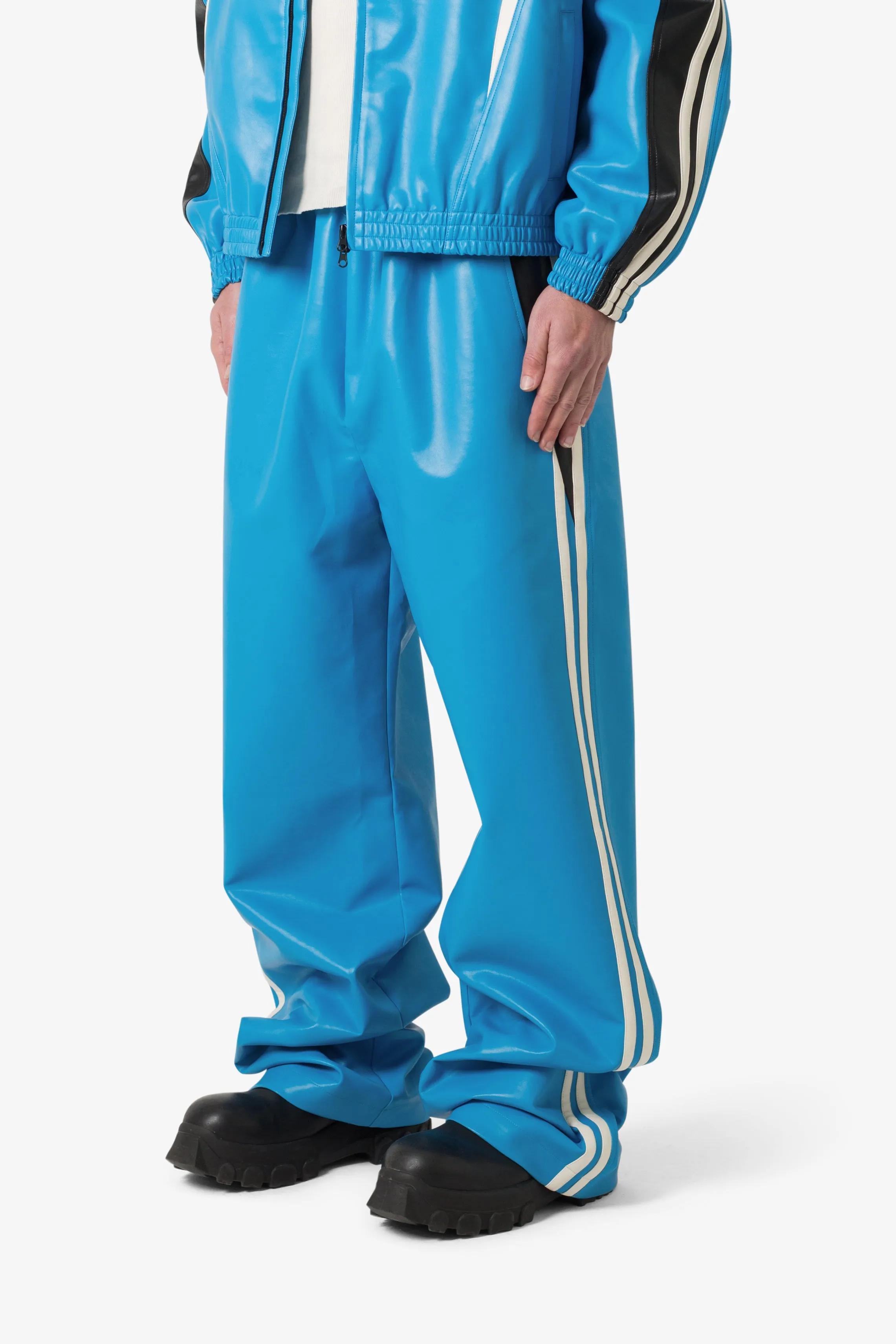 Icon Oversized PU Track Pants - Blue/Black