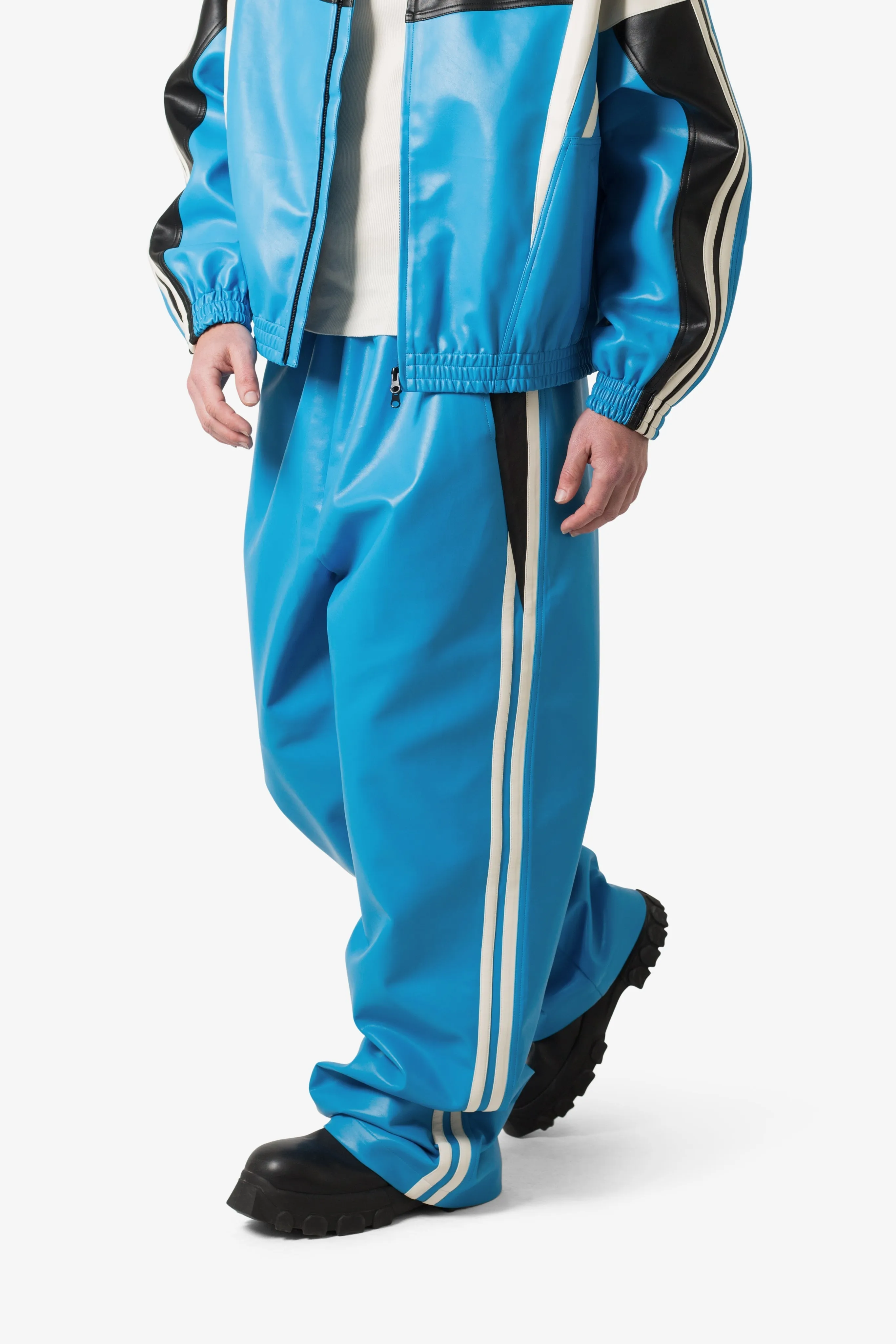 Icon Oversized PU Track Pants - Blue/Black