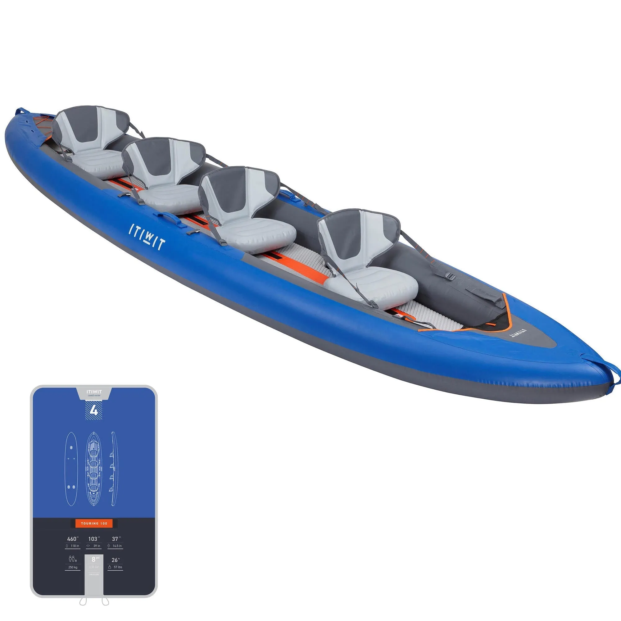 Itiwit  X100 Inflatable Recreational Touring Sit-on-top Kayak 1 to 4 person 570lb