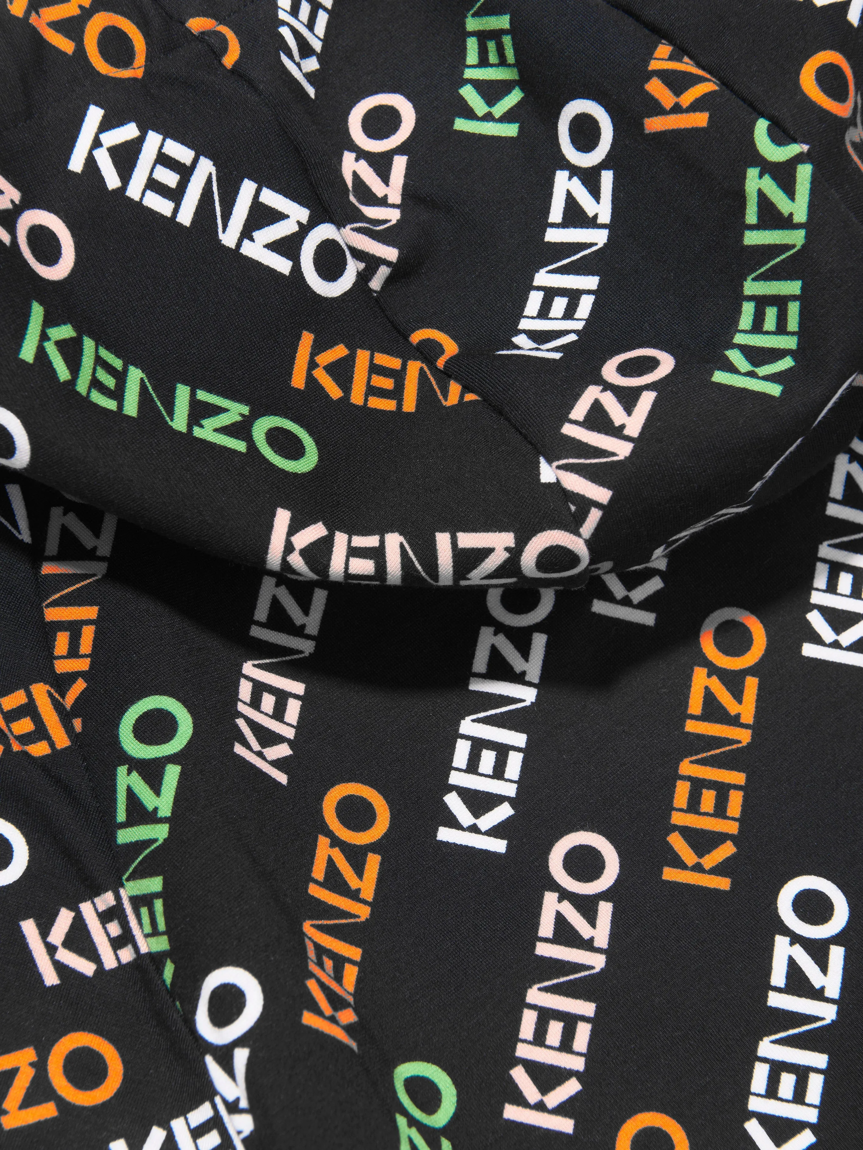 KENZO Girls Logo Print Hooded Dress in Black