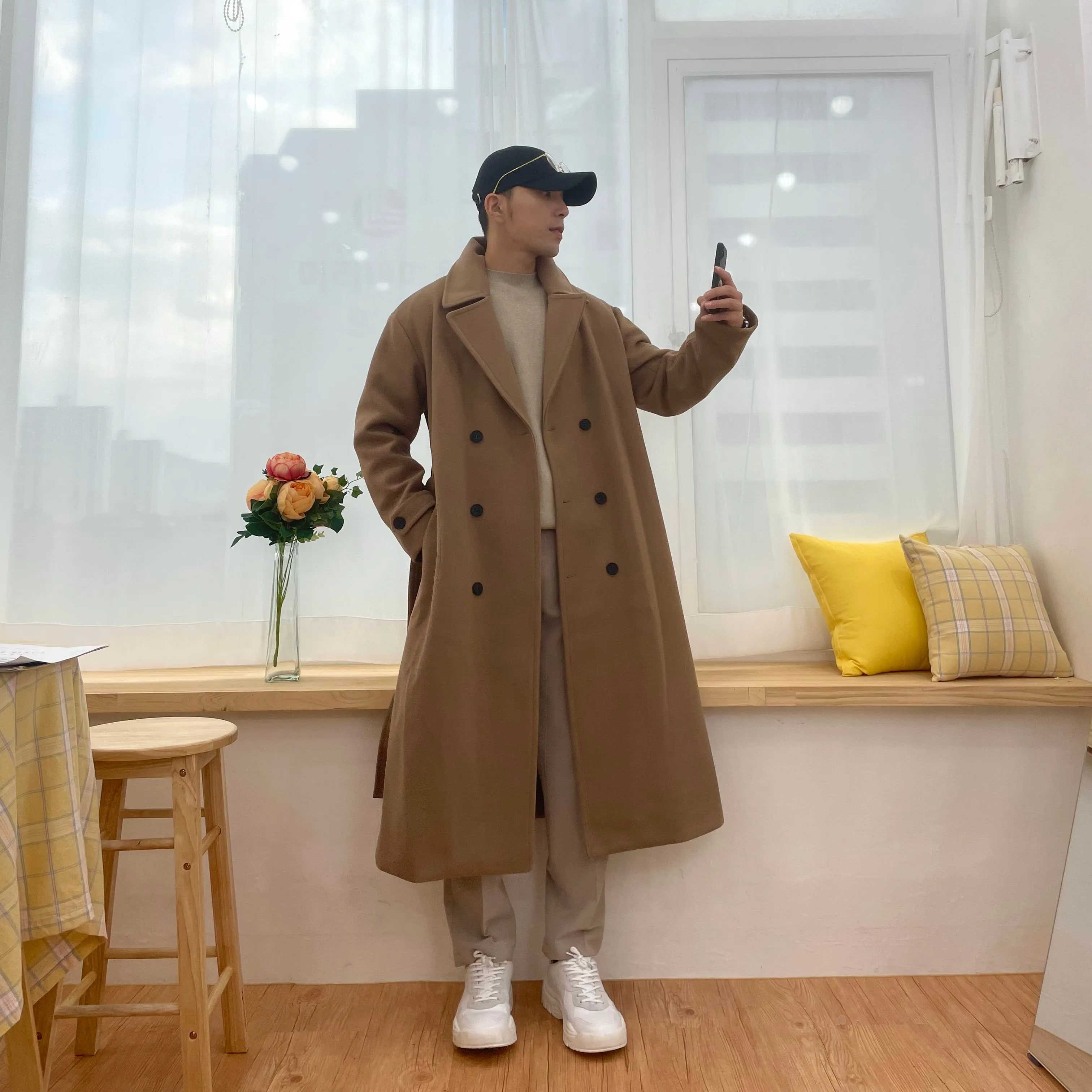 [Korean Style] Beige Soline Wool Double Coat