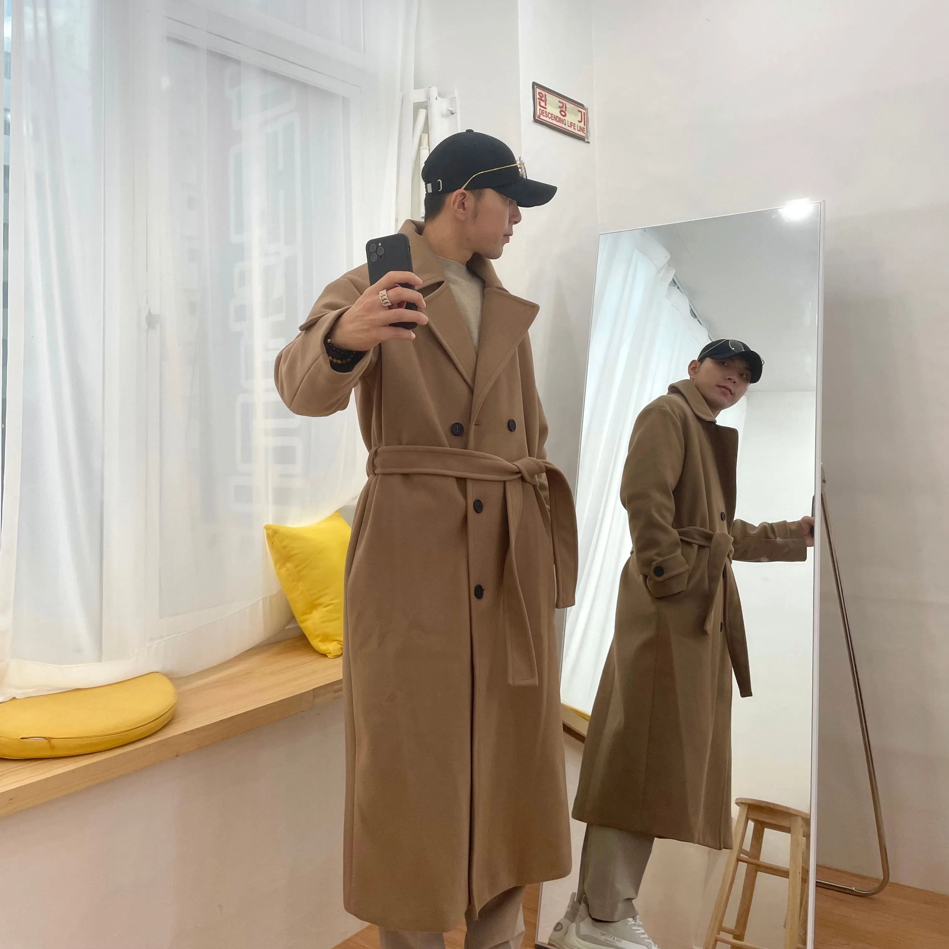 [Korean Style] Beige Soline Wool Double Coat