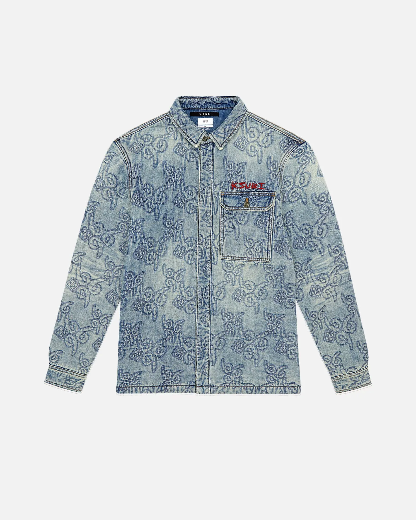 Ksubi X Juice Wrld K9 Stone Quilted Long Sleeve Shirt Denim