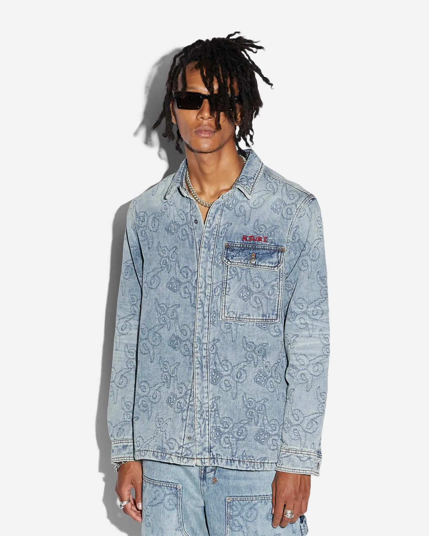 Ksubi X Juice Wrld K9 Stone Quilted Long Sleeve Shirt Denim