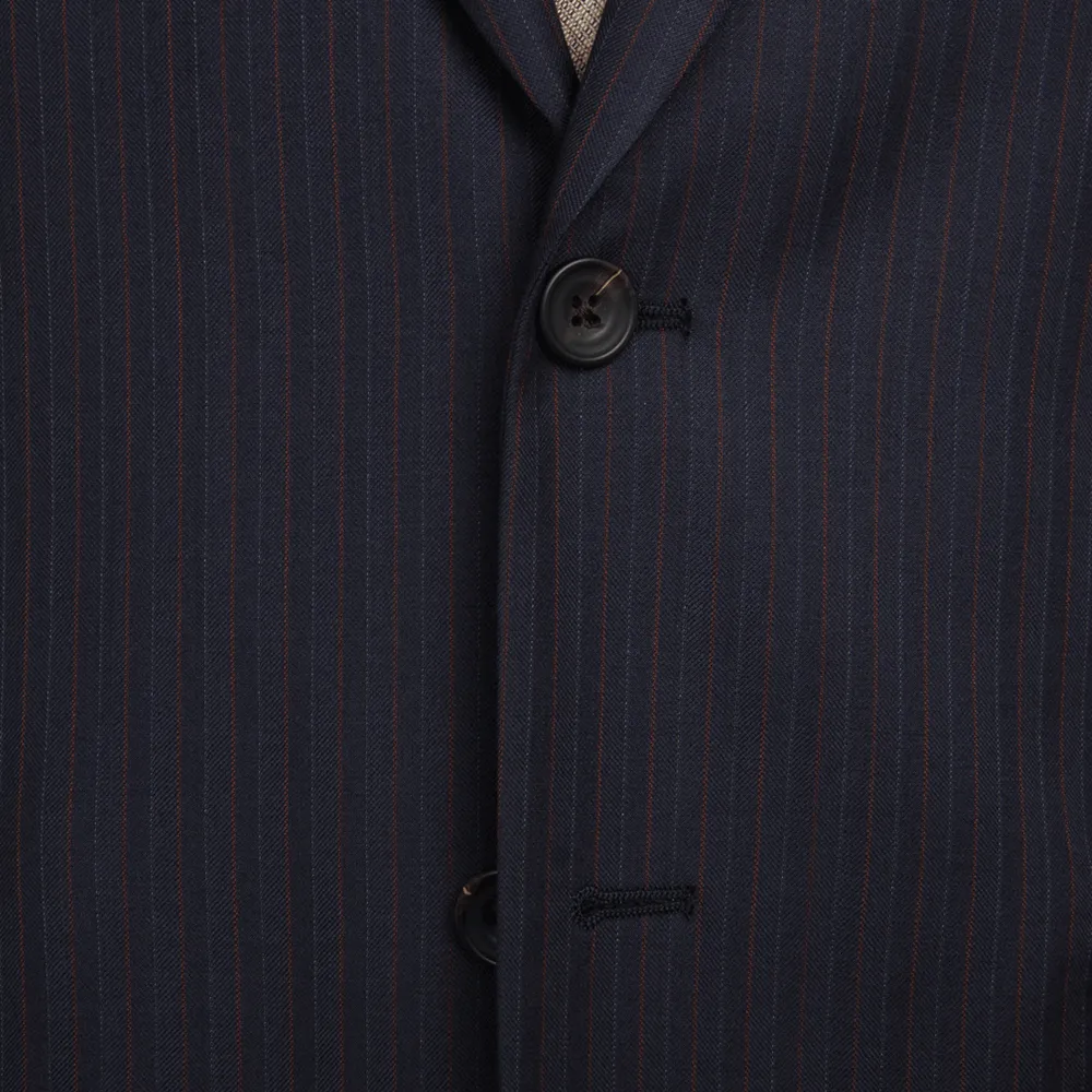 Lanificio F.lli Cerruti Navy & Burgundy Herringbone Stripe Two-Piece Suit