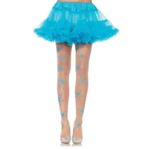 Leg Avenue Let It Snow Spandex Sheer Glitter Snowflake Pantyhose OS Nude/Blue