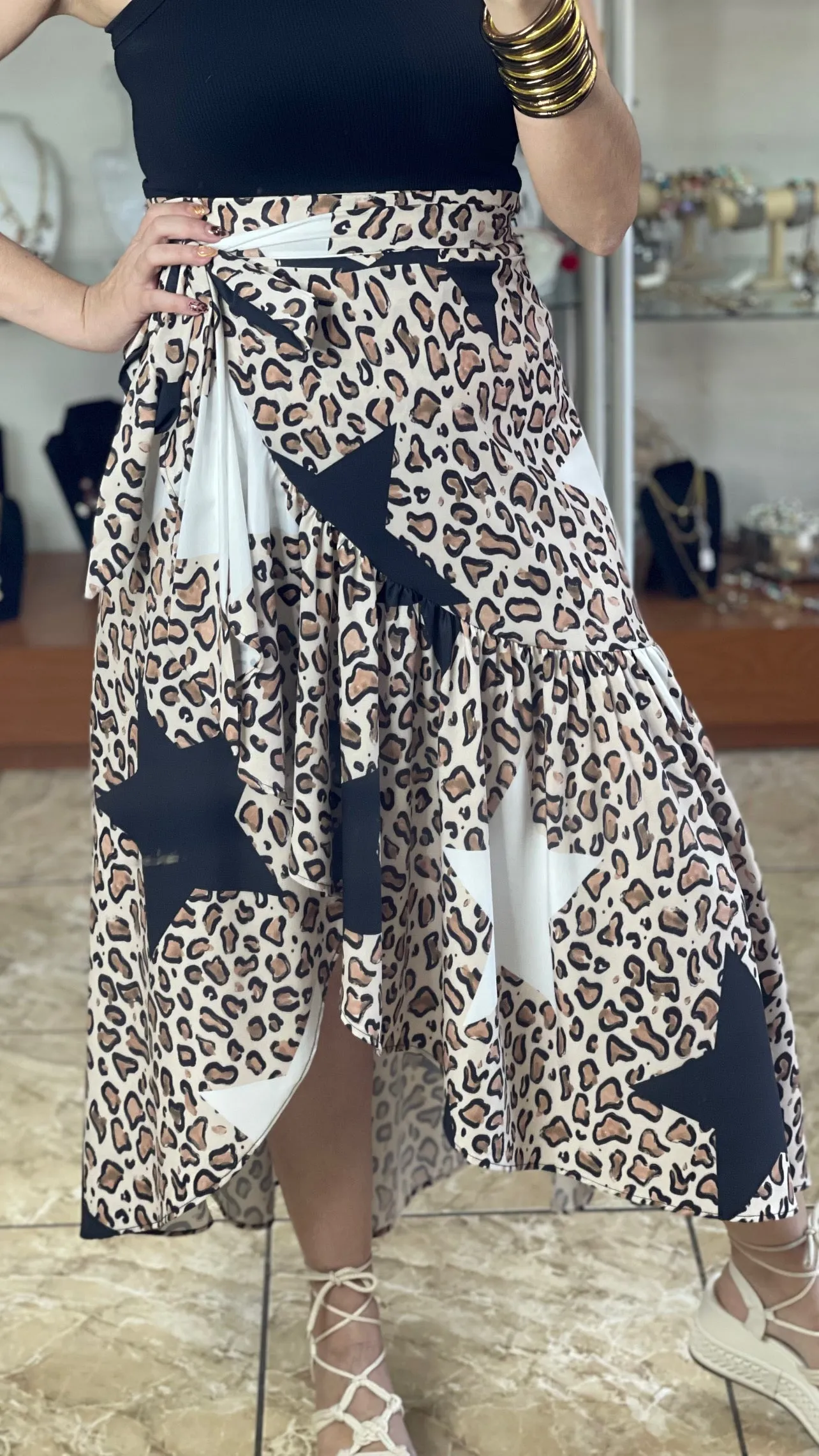 Leopard and Stars Wrap Skirt